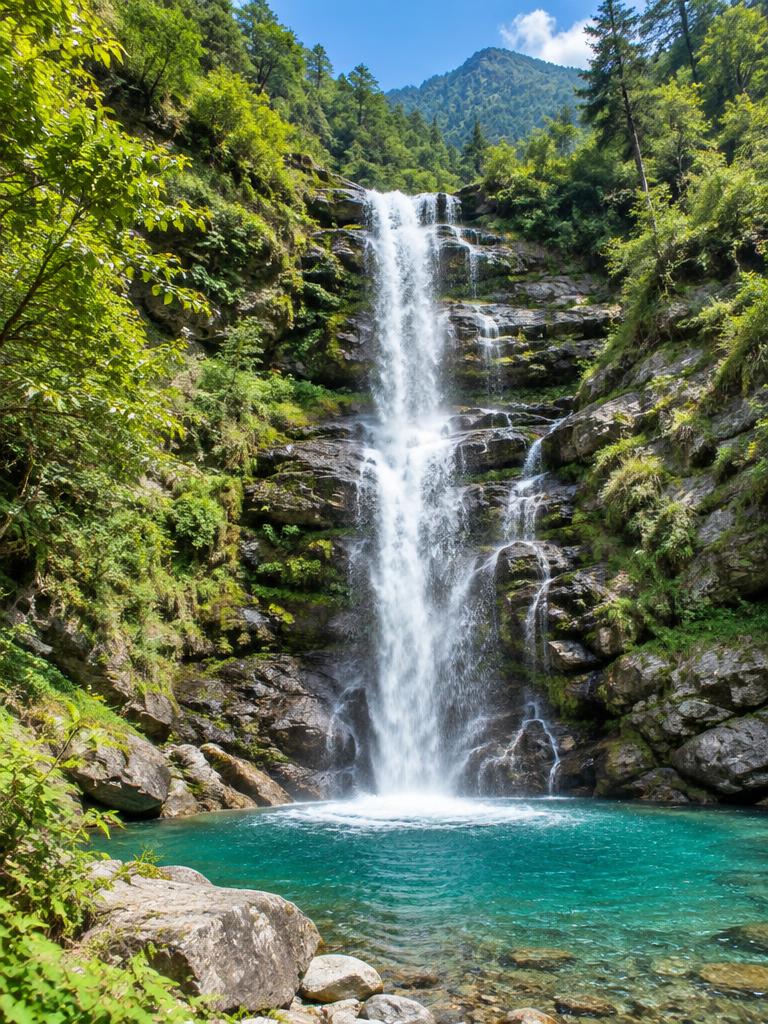 Illustrative Himalayan forest waterfall